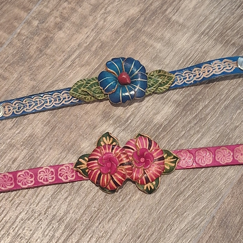 Two Gorgeous Leather Flower Bracelets